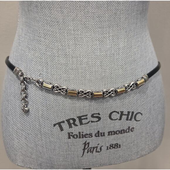 Brighton Black Leather Skinny Belt Mixed Metal Chain Link Gold Silver Large main image 4